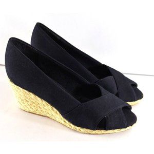 Women's Chaps Espadrilles Sandals Wedges Dakota Black Canvas 3" Heels 8 Narrow